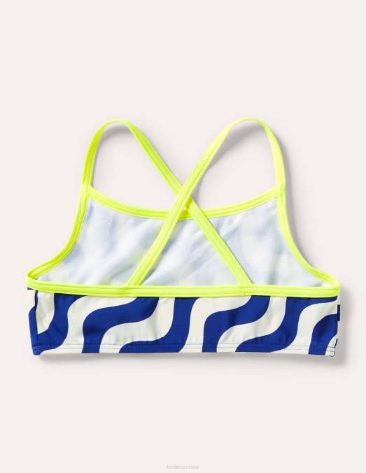 Boden vêtements vague ivoire/bleu filles haut de bikini à motif LB2X3147