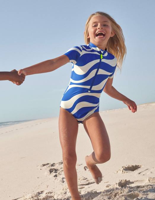 Boden vêtements vague ivoire et bleu cabana filles maillot de bain à manches courtes LB2X3212