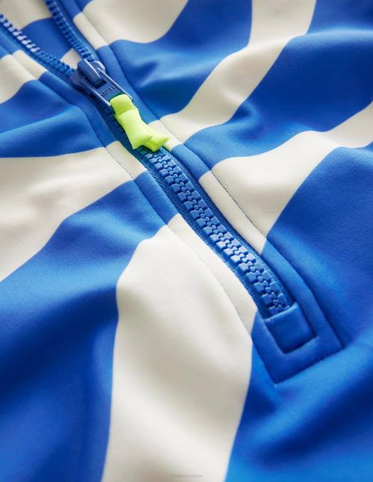 Boden vêtements vague ivoire et bleu cabana filles maillot de bain à manches courtes LB2X3212