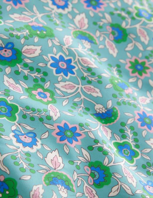 Boden vêtements vigne florale de mer aqua filles maillot de bain à manches bouffantes LB2X2933