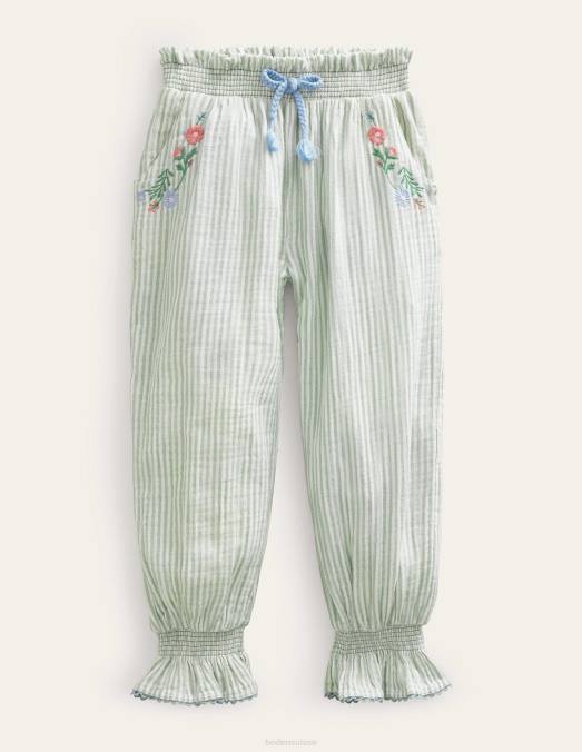 Boden vêtements coutil brodé vert filles pantalon ballon brodé LB2X3027