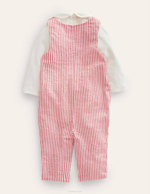Boden vêtements coutil confiture/ivoire filles ensemble salopette à smocks LB2X3015