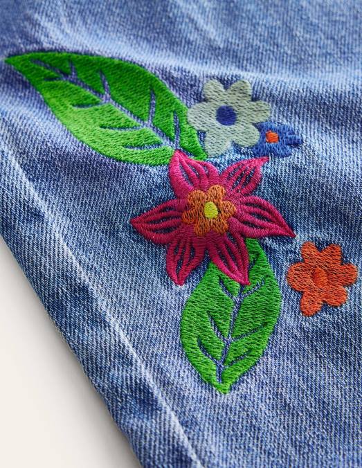 Boden vêtements denim brodé légèrement délavé filles jean coupe droite à broderies LB2X2749