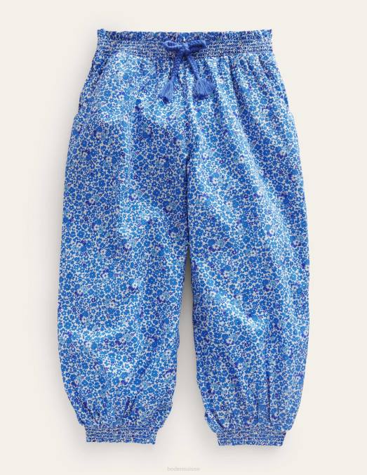 Boden vêtements fleurs bleues et aqua filles pantalon de vacances à revers LB2X2631