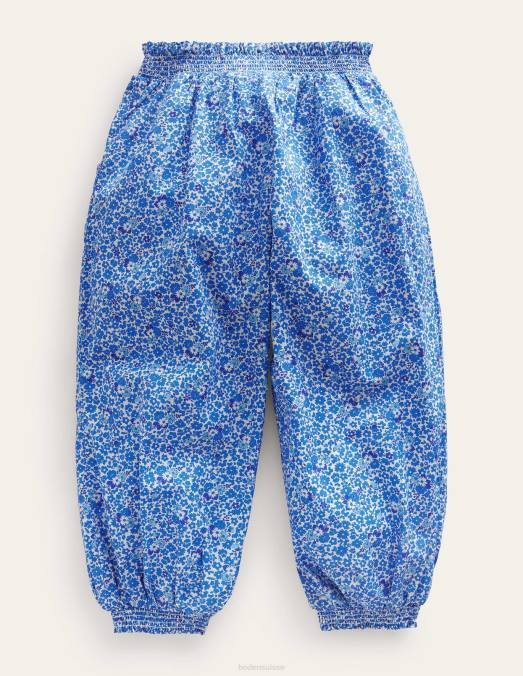 Boden vêtements fleurs bleues et aqua filles pantalon de vacances à revers LB2X2631