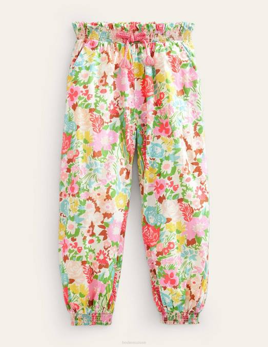 Boden vêtements floral multi-peinture filles pantalon de vacances à revers LB2X3235