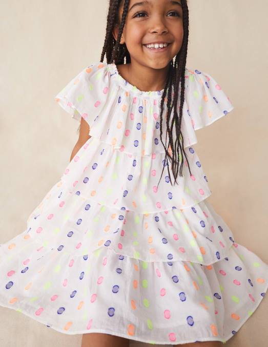 Boden vêtements Ivoire filles robe à manches volantées LB2X2784
