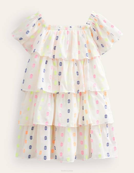 Boden vêtements Ivoire filles robe à manches volantées LB2X2784