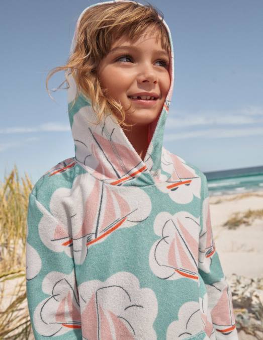 Boden vêtements bateaux bleus aqua mer filles robe de plage à motif en tissu éponge LB2X3275