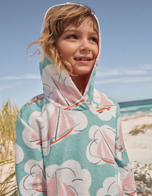 Boden vêtements bateaux bleus aqua mer filles robe de plage à motif en tissu éponge LB2X3275