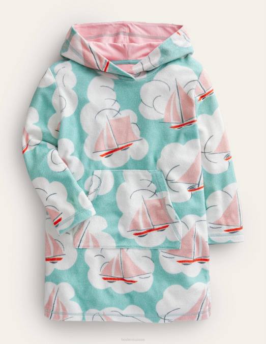 Boden vêtements bateaux bleus aqua mer filles robe de plage à motif en tissu éponge LB2X3275