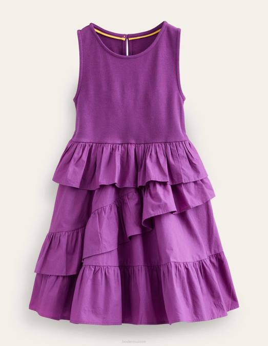 Boden vêtements bijou violet filles robe en coton à volants LB2X743