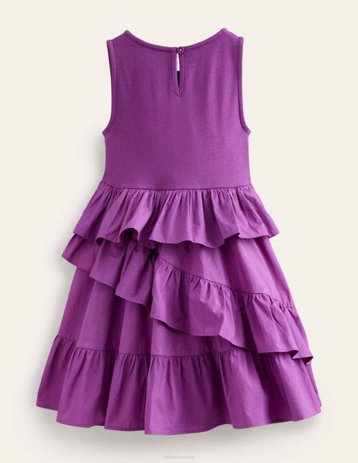 Boden vêtements bijou violet filles robe en coton à volants LB2X743