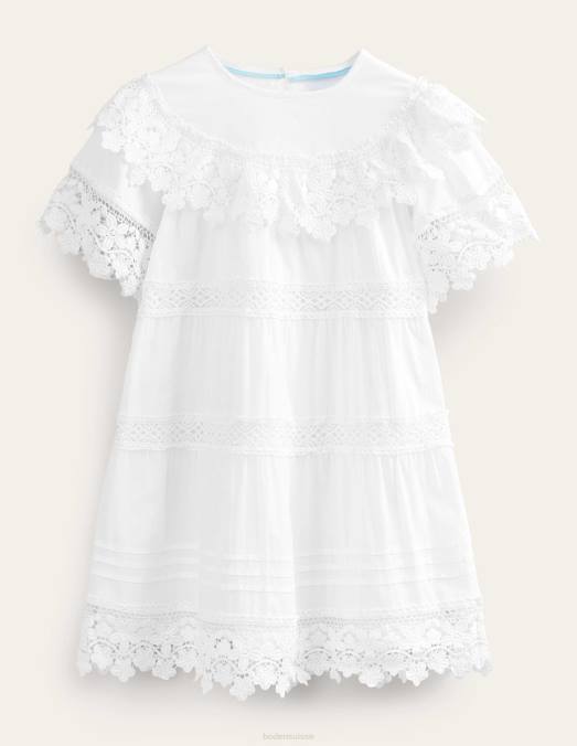 Boden vêtements blanc filles robe à volants en dentelle LB2X2936