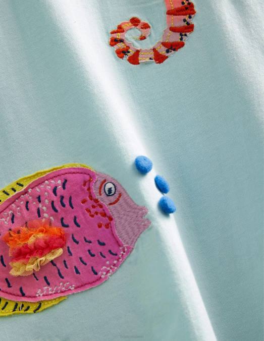 Boden vêtements bleu aqua glacé filles robe t-shirt à appliqué LB2X3243