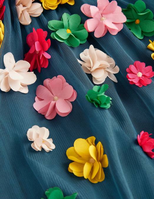 Boden vêtements bleu baltique filles une robe à fleurs flottante LB2X2859