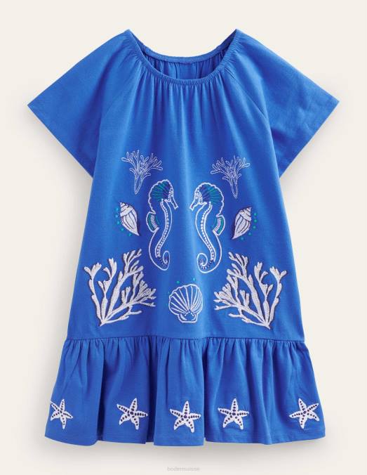 Boden vêtements bleu cabanon filles robe en jersey à taille décontractée LB2X2945