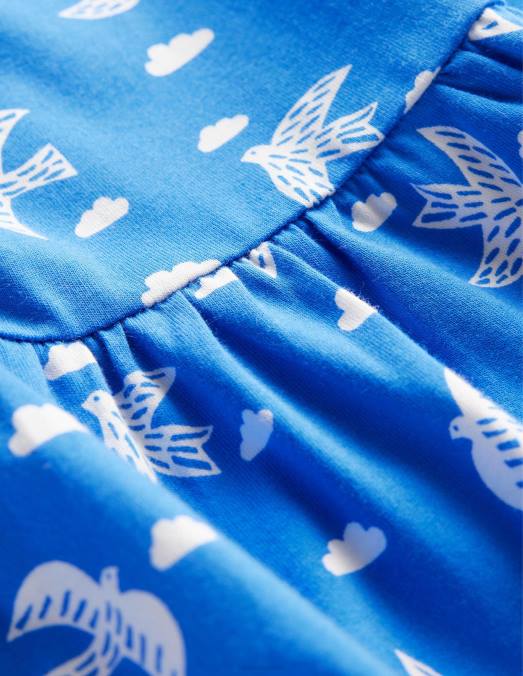 Boden vêtements cabane oiseaux bleus filles robe en jersey à manches bouffantes LB2X2837