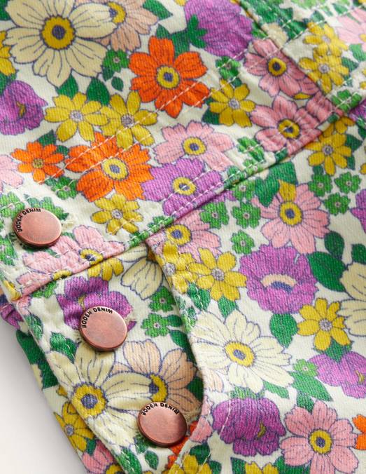 Boden vêtements caravane florale ivoire et violette filles salopette courte à poche coeur LB2X751