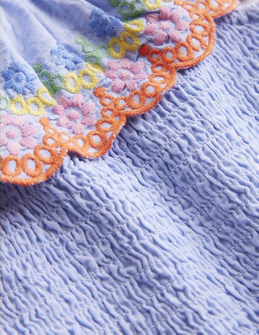 Boden vêtements chambray bleu filles robe festonnée à volants LB2X3231