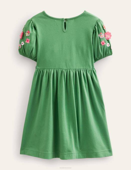 Boden vêtements chevaux verts d'herbe profonde filles robe en jersey à appliqué LB2X3239