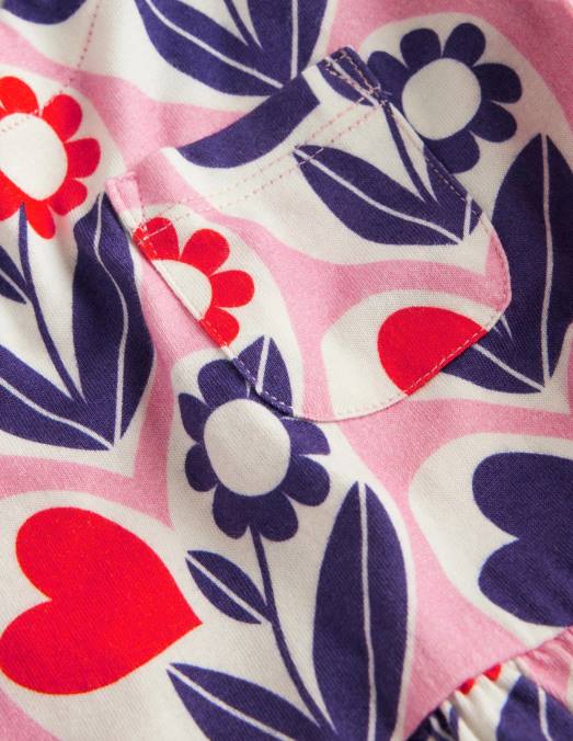 Boden vêtements coeurs de fleurs de limonade rose filles robe en jersey amusante à manches longues LB2X3264