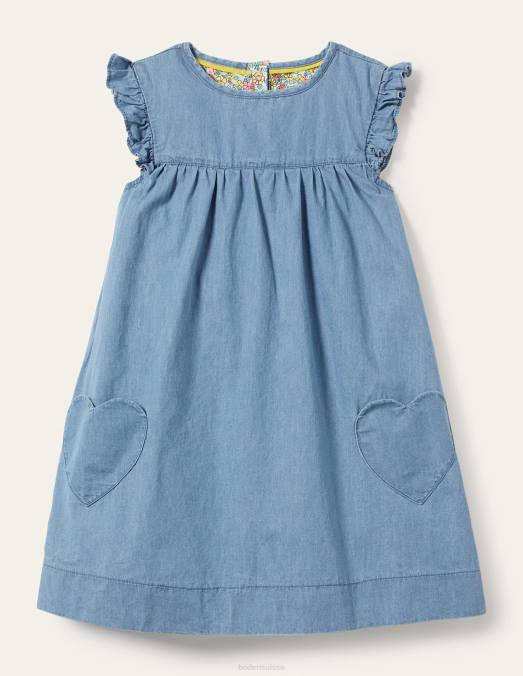 Boden vêtements denim mi-vintage filles robe en jean à manches volantées et cœur d'amour LB2X2924