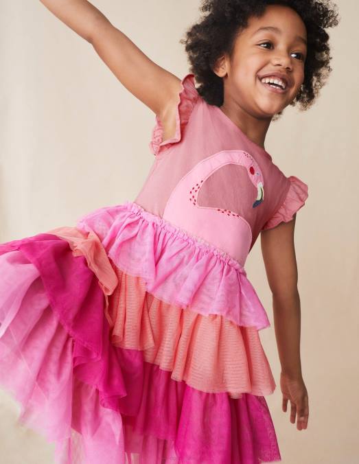 Boden vêtements flamant rose pêche filles robe à logo superposé en tulle LB2X3236