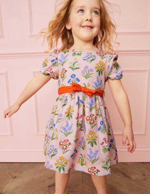 Boden vêtements fleurs rose poussiéreux filles robe vintage avec nœud papillon LB2X2875