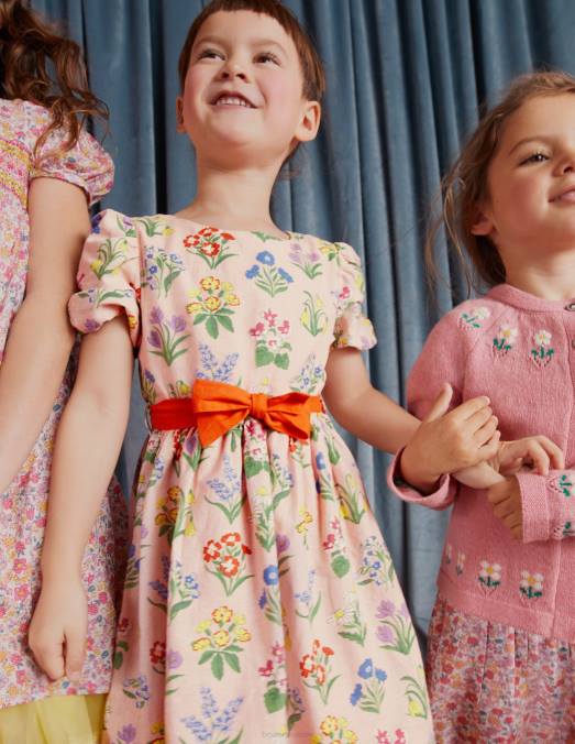 Boden vêtements fleurs rose poussiéreux filles robe vintage avec nœud papillon LB2X2875