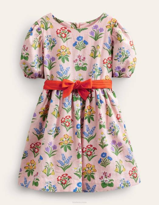 Boden vêtements fleurs rose poussiéreux filles robe vintage avec nœud papillon LB2X2875