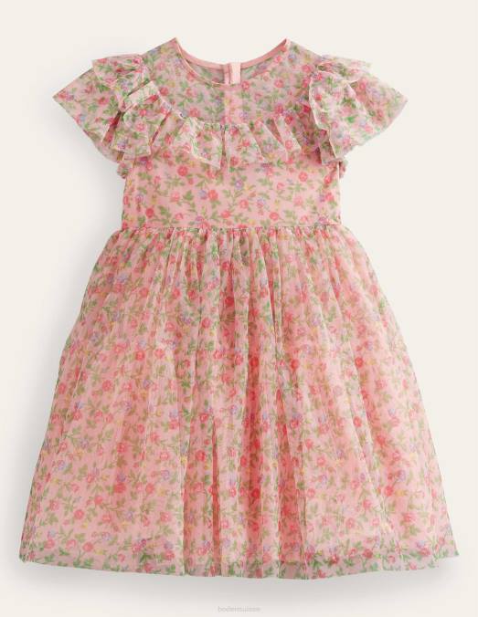 Boden vêtements floral rose décousu filles robe en tulle à volants LB2X2827