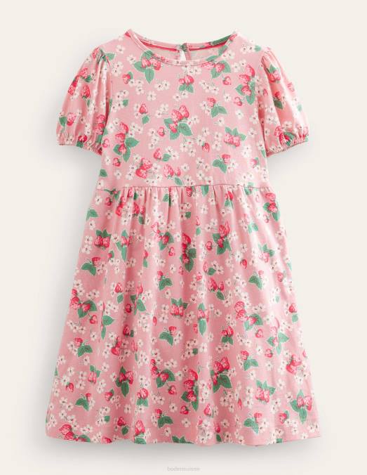 Boden vêtements fraises rose amande filles robe à manches bouffantes LB2X2777