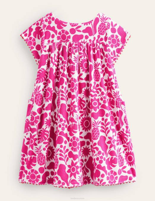 Boden vêtements incroyable floral de vacances rose filles robe en tissu éponge imprimée LB2X3006