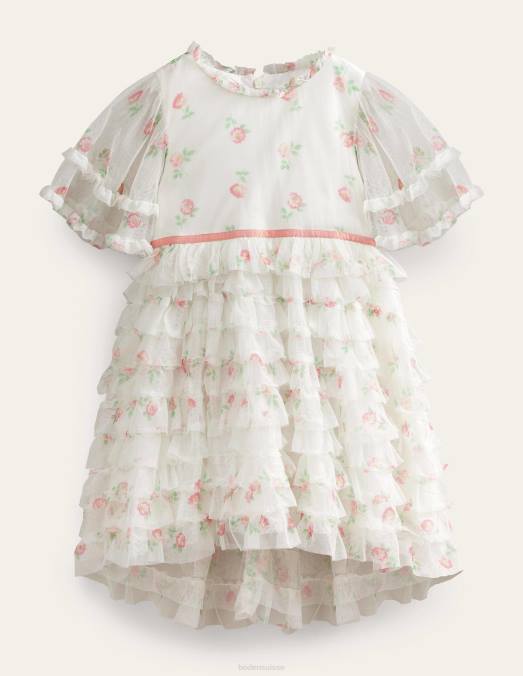 Boden vêtements ivoire petit floral vintage filles robe en tulle à volants et ourlet plongeant LB2X2892