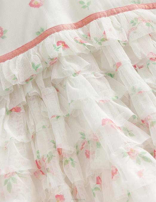Boden vêtements ivoire petit floral vintage filles robe en tulle à volants et ourlet plongeant LB2X2892