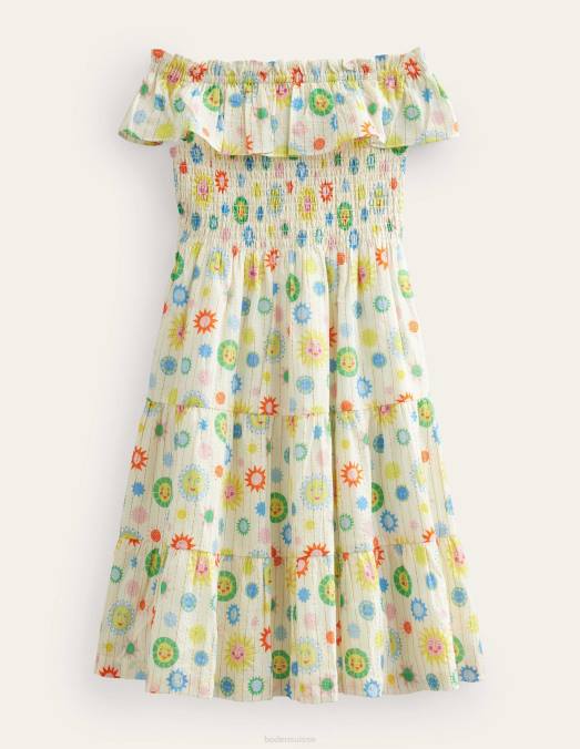 Boden vêtements jolis soleils ivoire filles robe midi tissée froncée LB2X2894