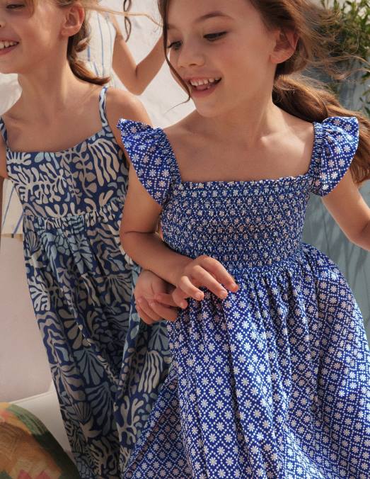 Boden vêtements marguerite bleue filles robe midi froncée en jersey LB2X3208
