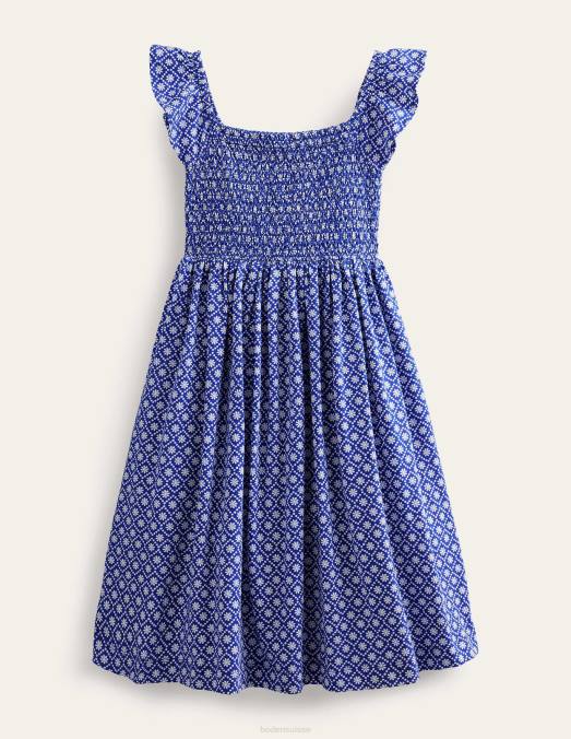Boden vêtements marguerite bleue filles robe midi froncée en jersey LB2X3208