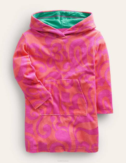 Boden vêtements pêche punch rose filles robe de plage à motif en tissu éponge LB2X3178