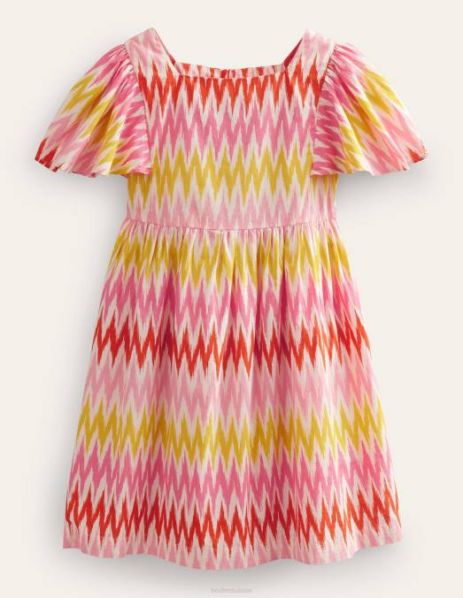 Boden vêtements rayure sorbet pêche filles robe imprimée à manches flottantes LB2X2807
