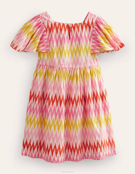 Boden vêtements rayure sorbet pêche filles robe imprimée à manches flottantes LB2X2807