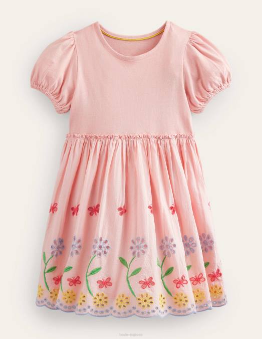 Boden vêtements rose pâle filles robe virevoltante en broderie LB2X2834