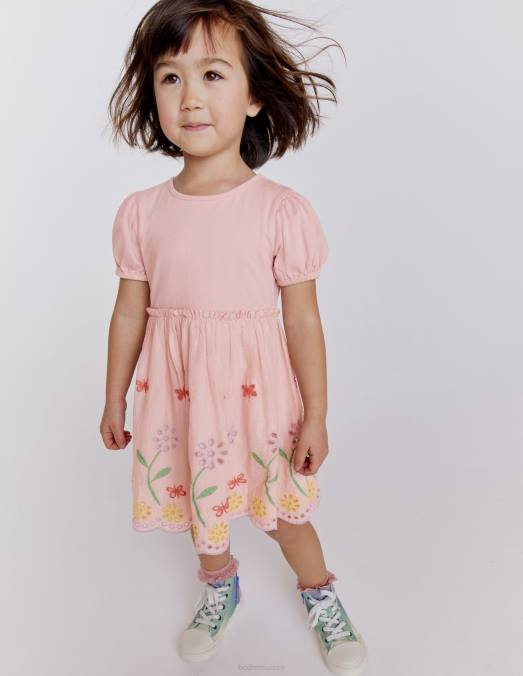 Boden vêtements rose pâle filles robe virevoltante en broderie LB2X2834