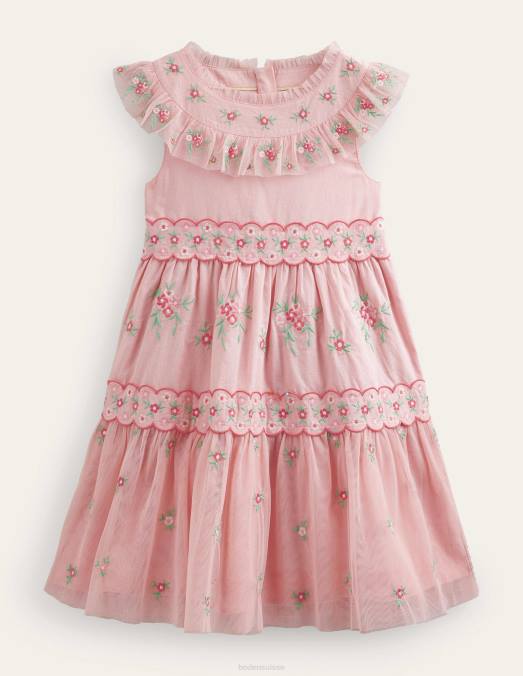 Boden vêtements rose provençal filles robe en tulle à petites broderies LB2X2844