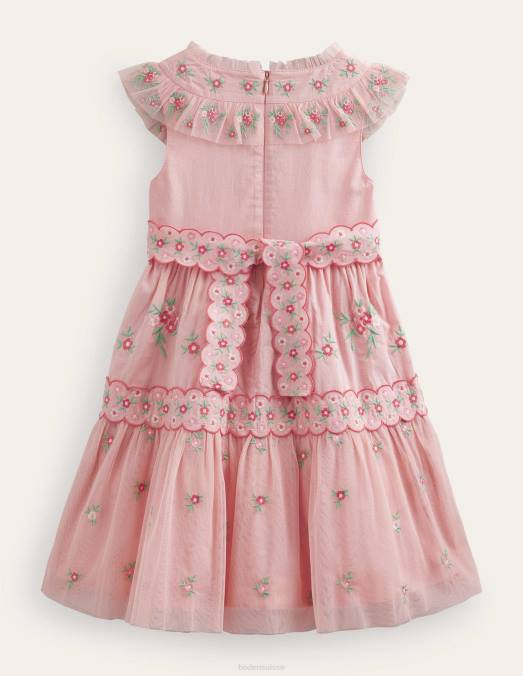 Boden vêtements rose provençal filles robe en tulle à petites broderies LB2X2844