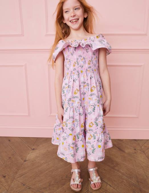 Boden vêtements toile grecque d'orchidée séduisante filles robe midi tissée froncée LB2X2801