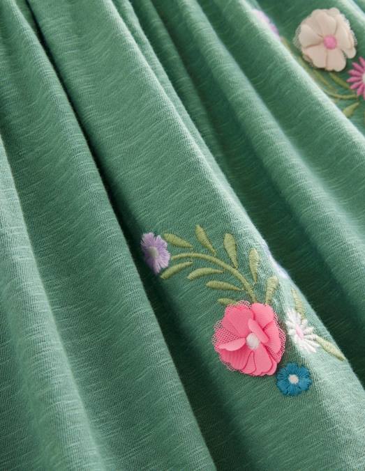 Boden vêtements vert césarite filles robe en jersey brodée LB2X745