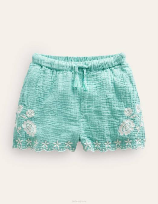Boden vêtements aqua mer filles short à ourlet brodé LB2X2633