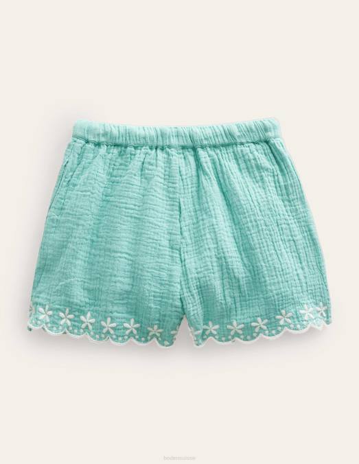 Boden vêtements aqua mer filles short à ourlet brodé LB2X2633